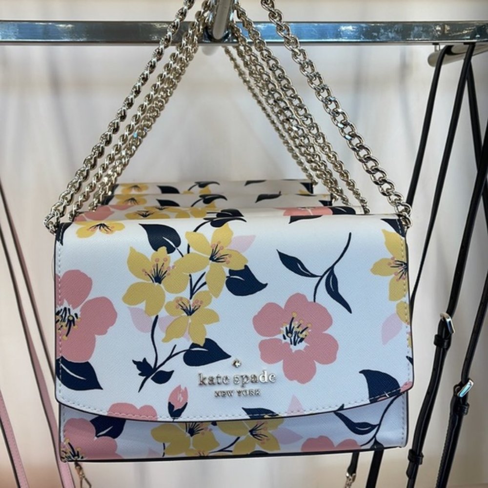 Kate Spade Carson Convertible Crossbody Lily Blooms Cream Multi - Picture 14 of 16